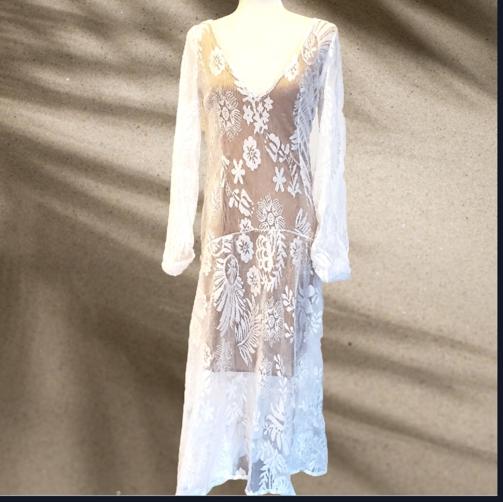 White stretch lace long dress/maxi/wedding